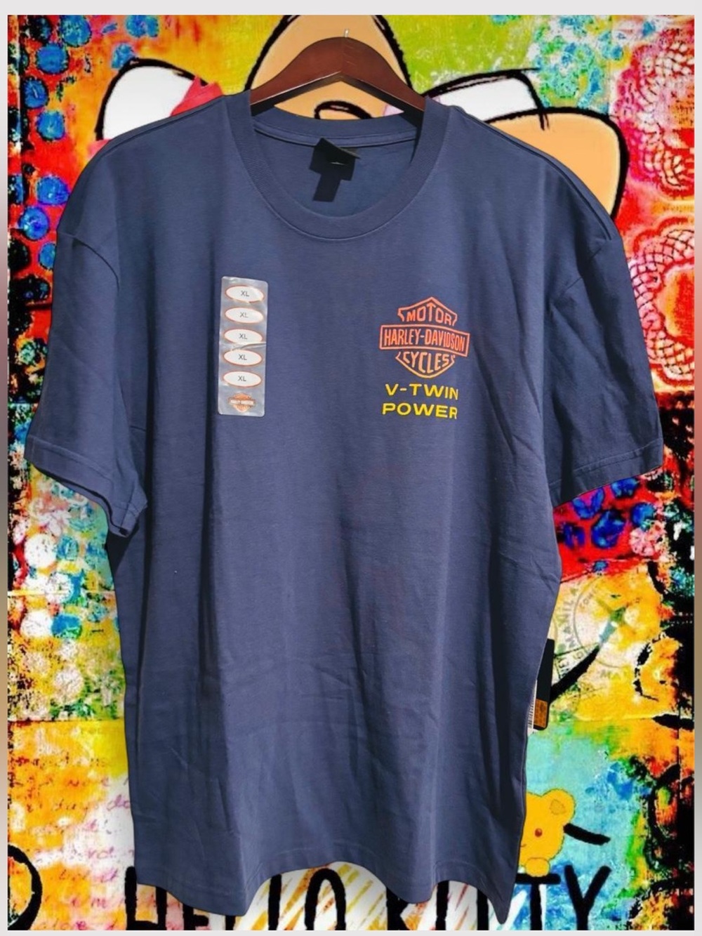 Harley-Davidson Navy Graphic V-Twin Tee with Orange Logo
